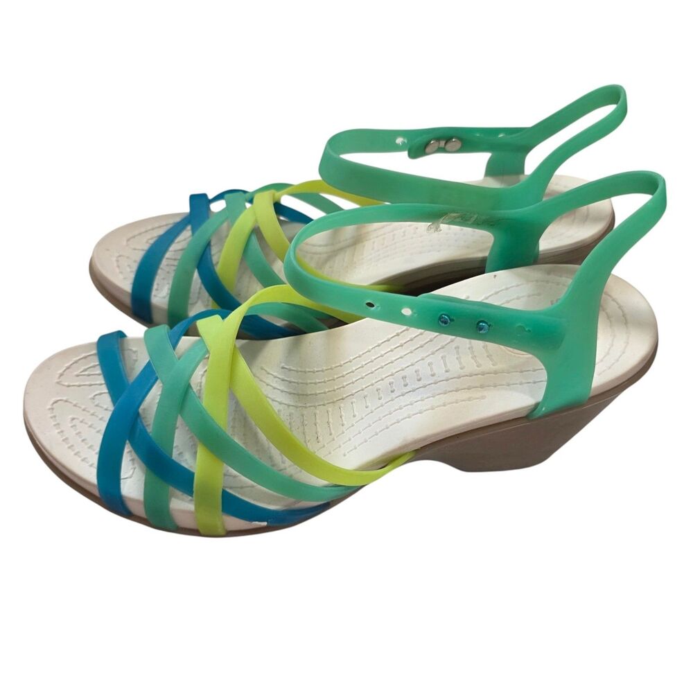 Crocs Huarache Strappy Slingback Sandals Wedge Multicolor Women's Size 10